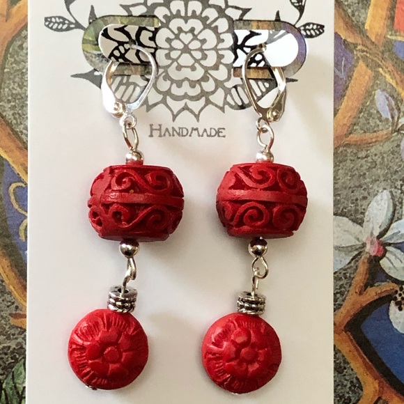 Cinnabar Spirals & Florals Earrings - Picture 3 of 8